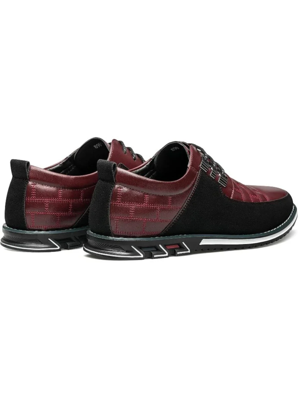 Men's Maroon Plaid Embossed Grid Leather Comfortable Hybrid Oxford Dress Sneaker